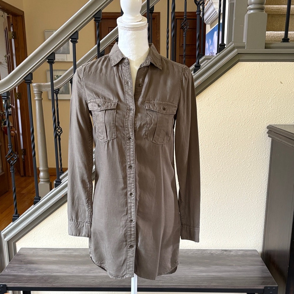 H&M Olive Green Button-Up Shirt Dress Size 2